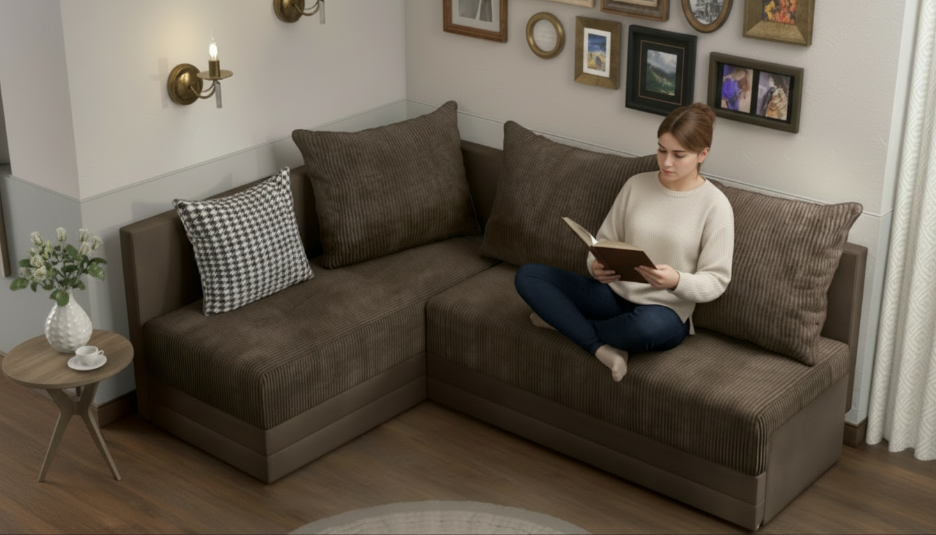 Раскладной угловой диван Арамо, темно-коричневый  4